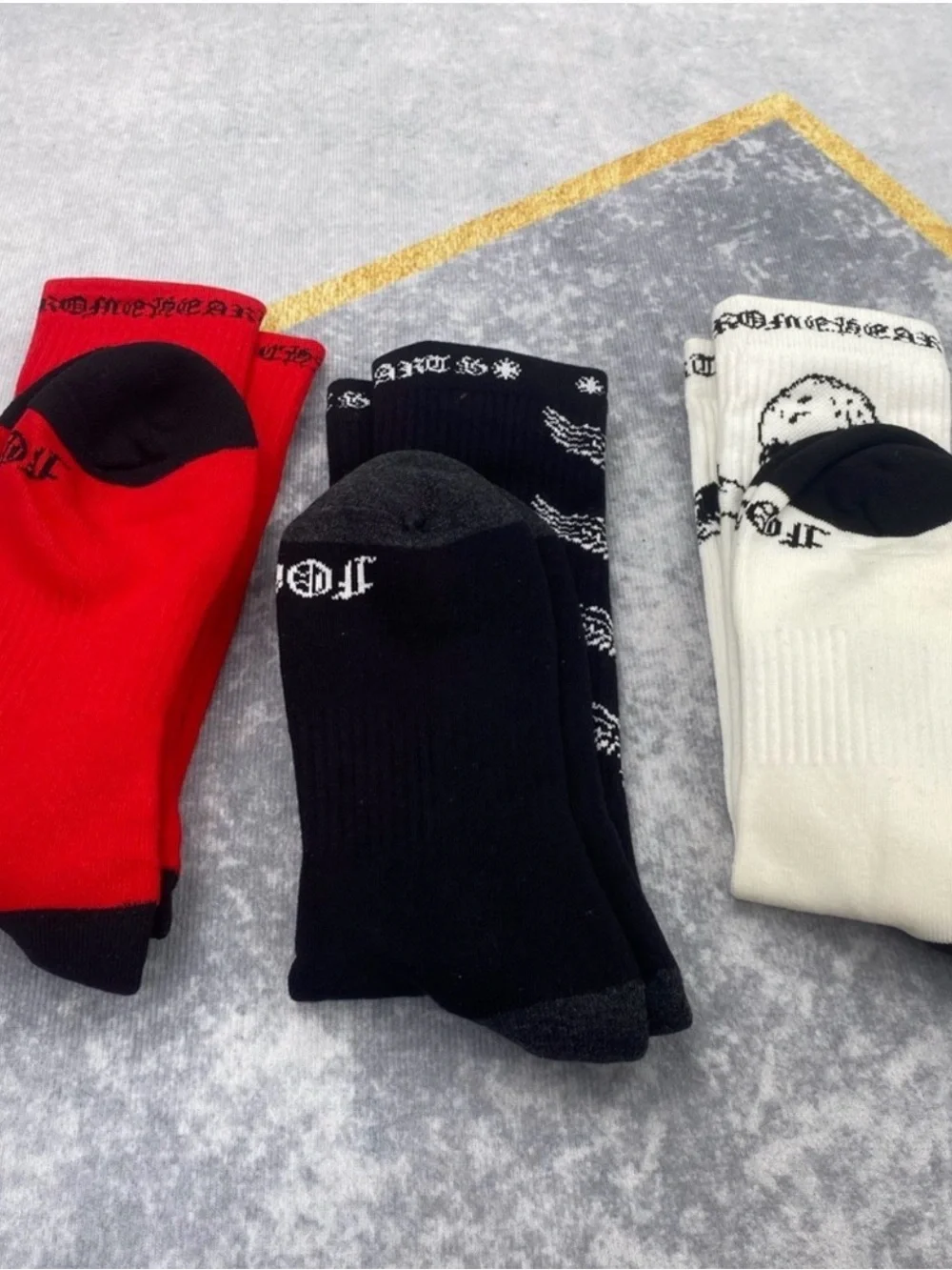 Chrome Hearts Crew Socks Trio - Red, Black & White FOTI Collection Jarvis Teeter